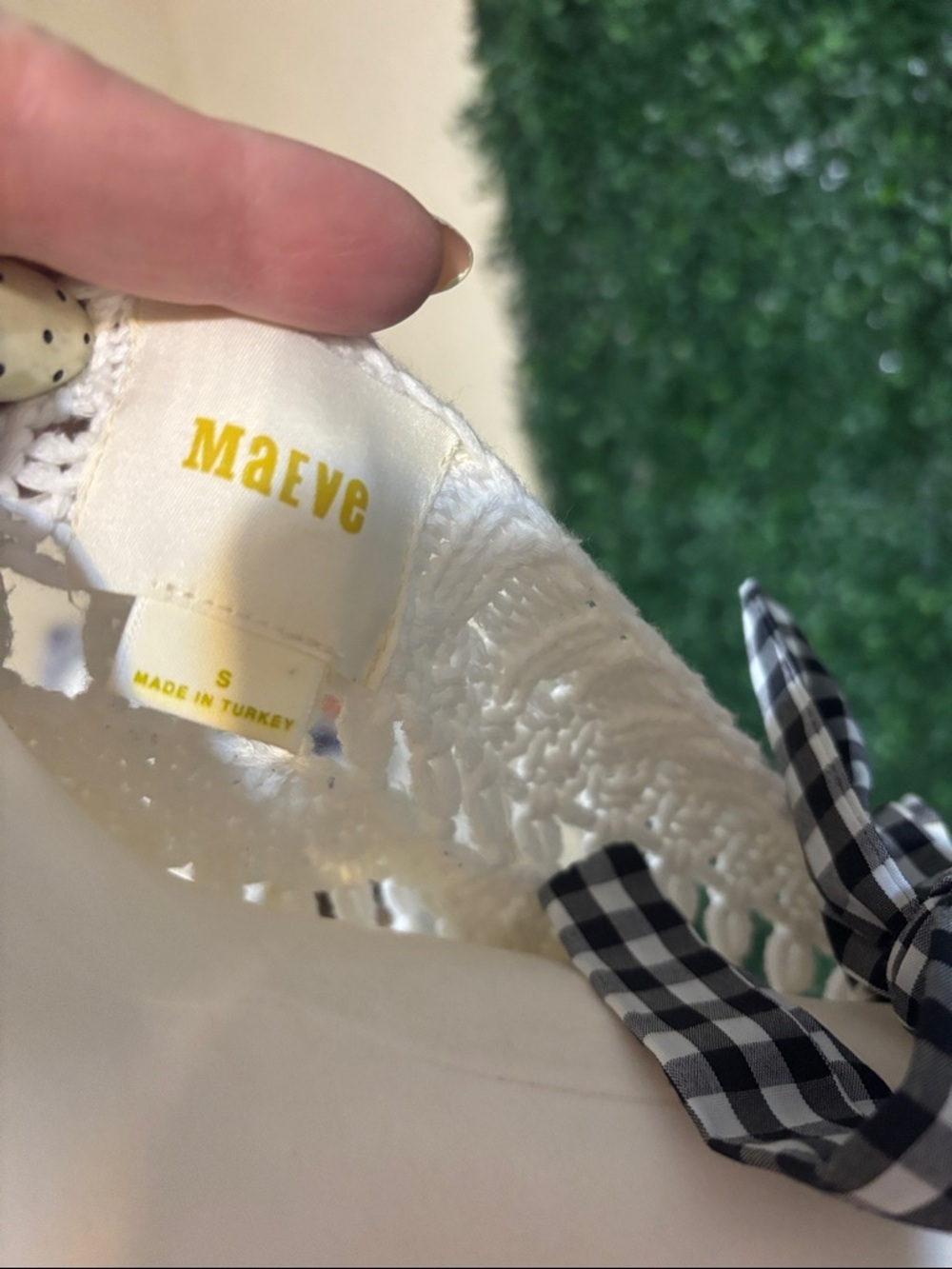 Maeve Ivory Off-Shoulder Knit Sweater with Gingham Tie Straps 232 - Picture 3 of 12
